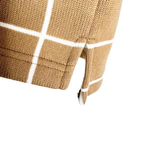 J. Crew Windowpane Fleece Lined Funnelneck Pullover Sweater Camel Tan Size M - Picture 8 of 11